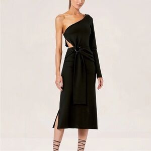 NWT ALEXIS Royale One Shoulder Midi Dress Black Size Small Luxe